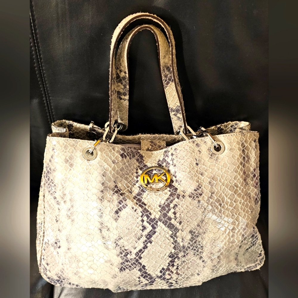 Michael Kors Large Fulton Snake Embossed Bag EUC